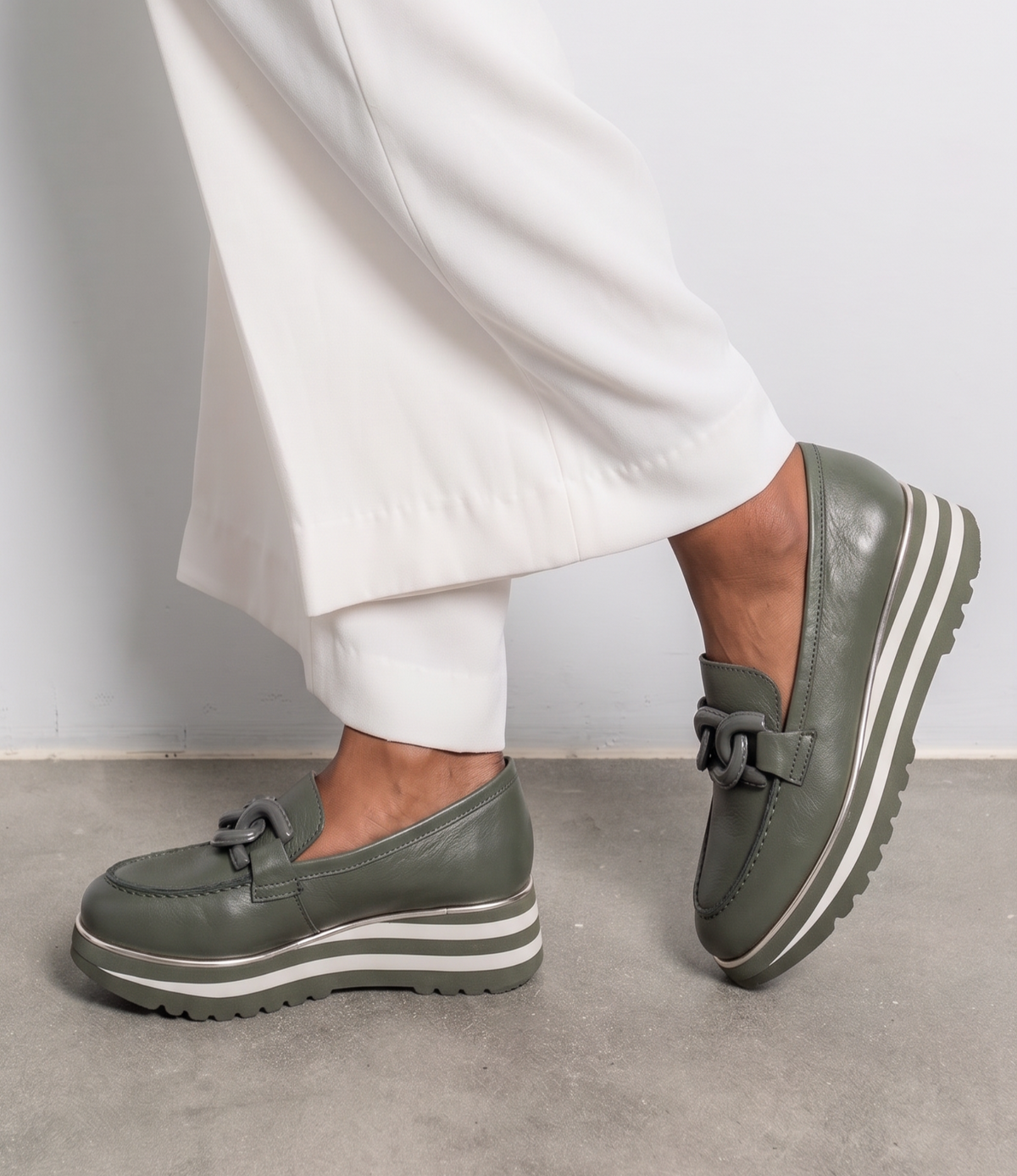 Ealia Olive/ Milk Leather Loafers - DJANGO AND JULIETTE | Shouz
