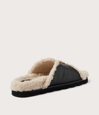 Esme Black Cream Leather Shearling Slides