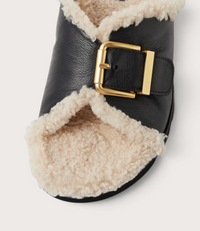 Esme Black Cream Leather Shearling Slides