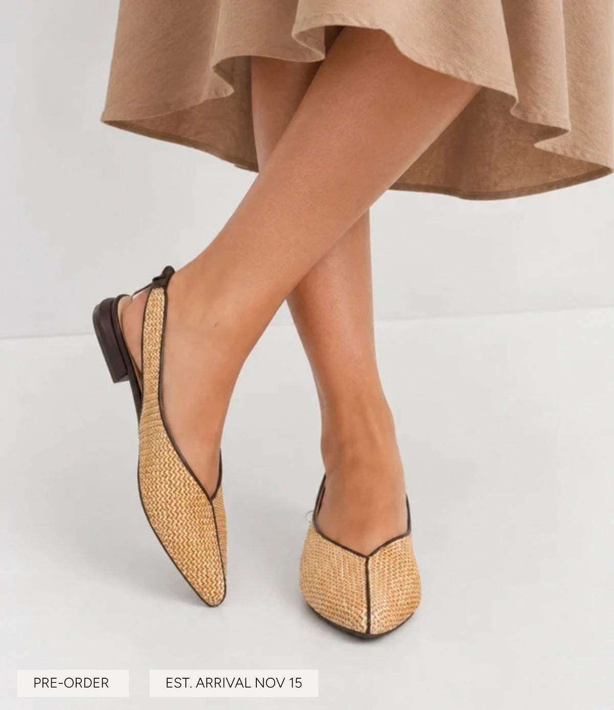 Pre-Order Valentina Raffia/ Brown Leather Flats