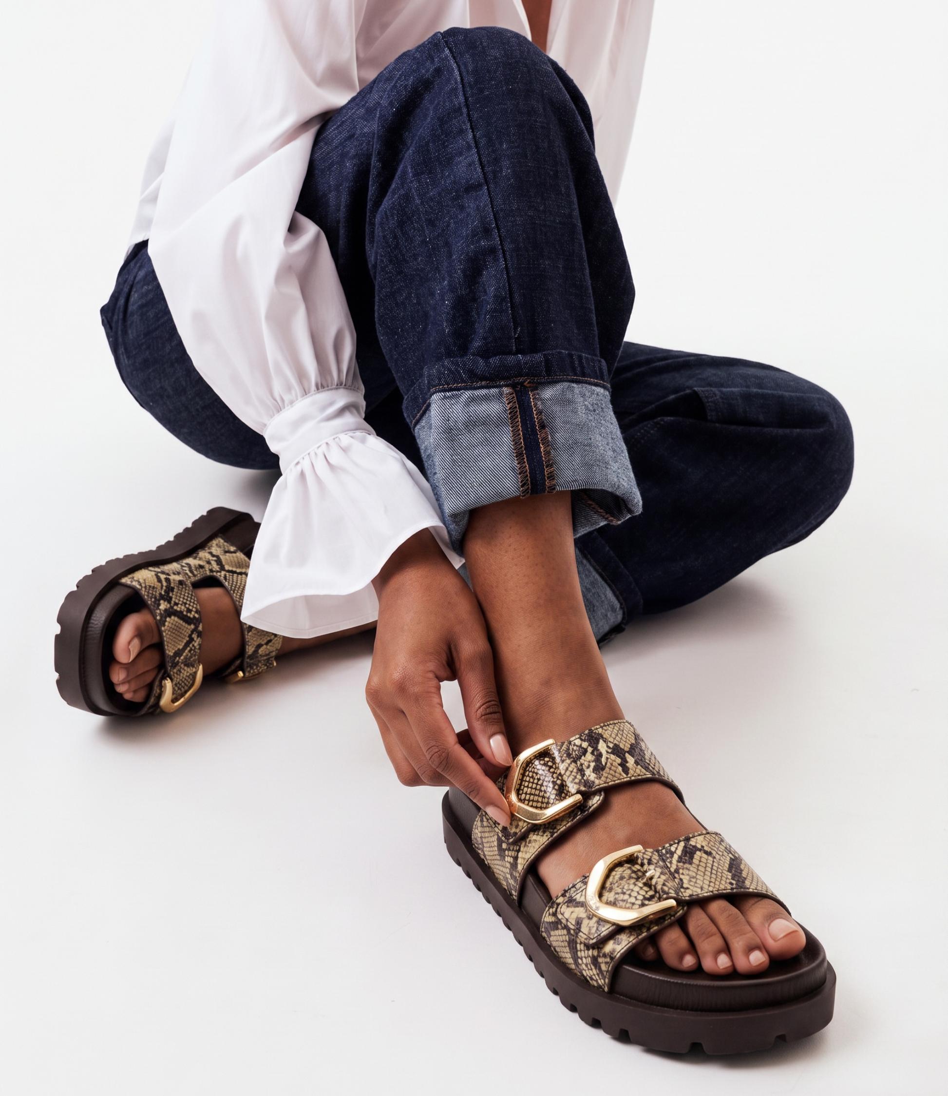 Ullana Choc/ Camel Snake Leather Slides