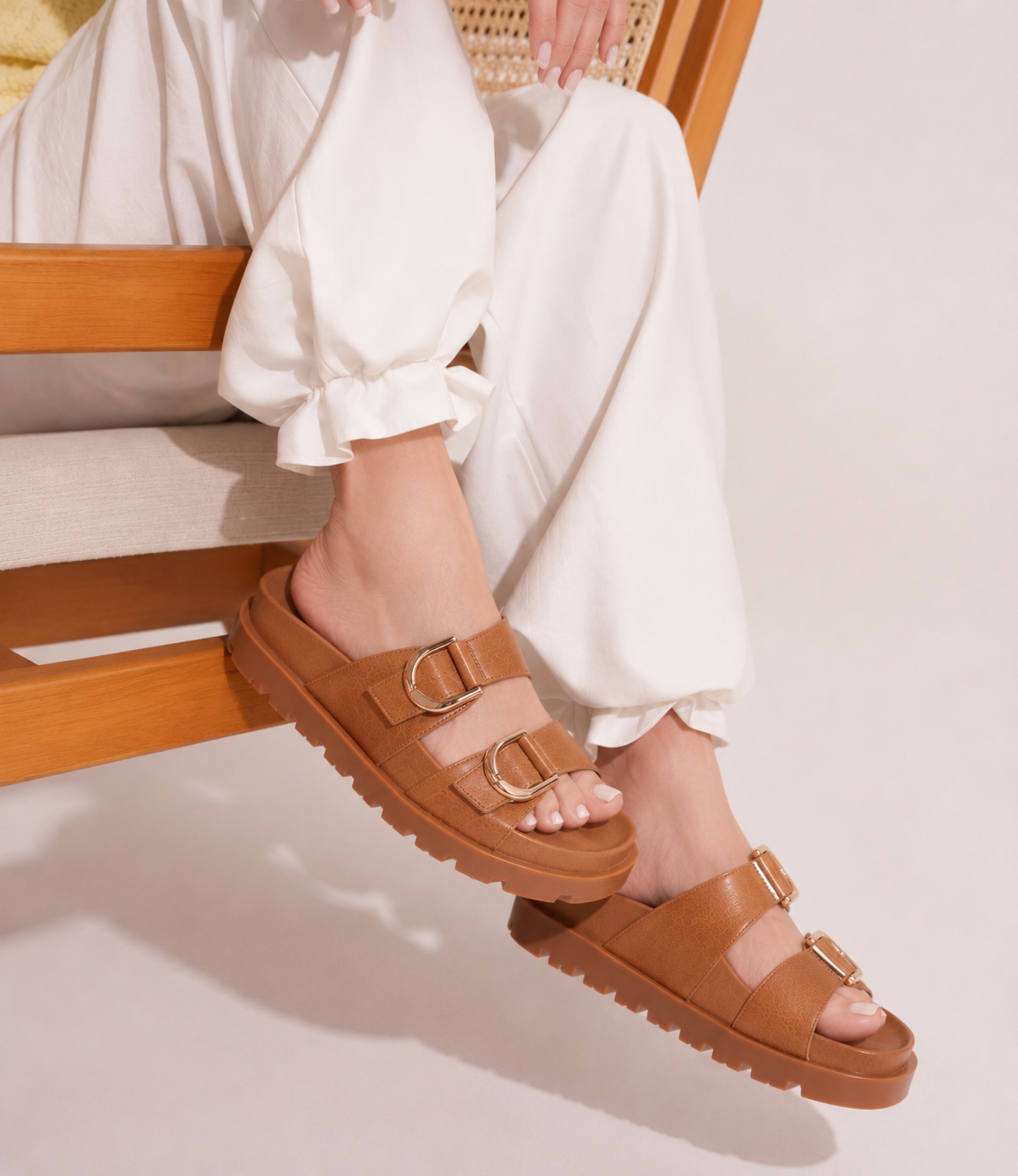 Ullana Tan Leather Slides