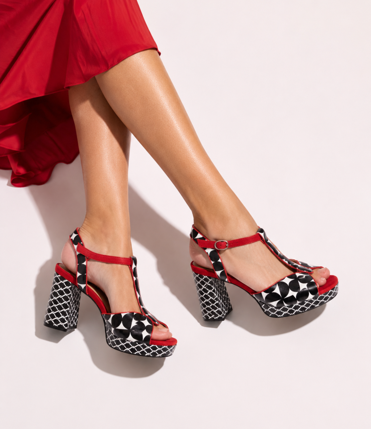 Sally Black Multi Leather Heels
