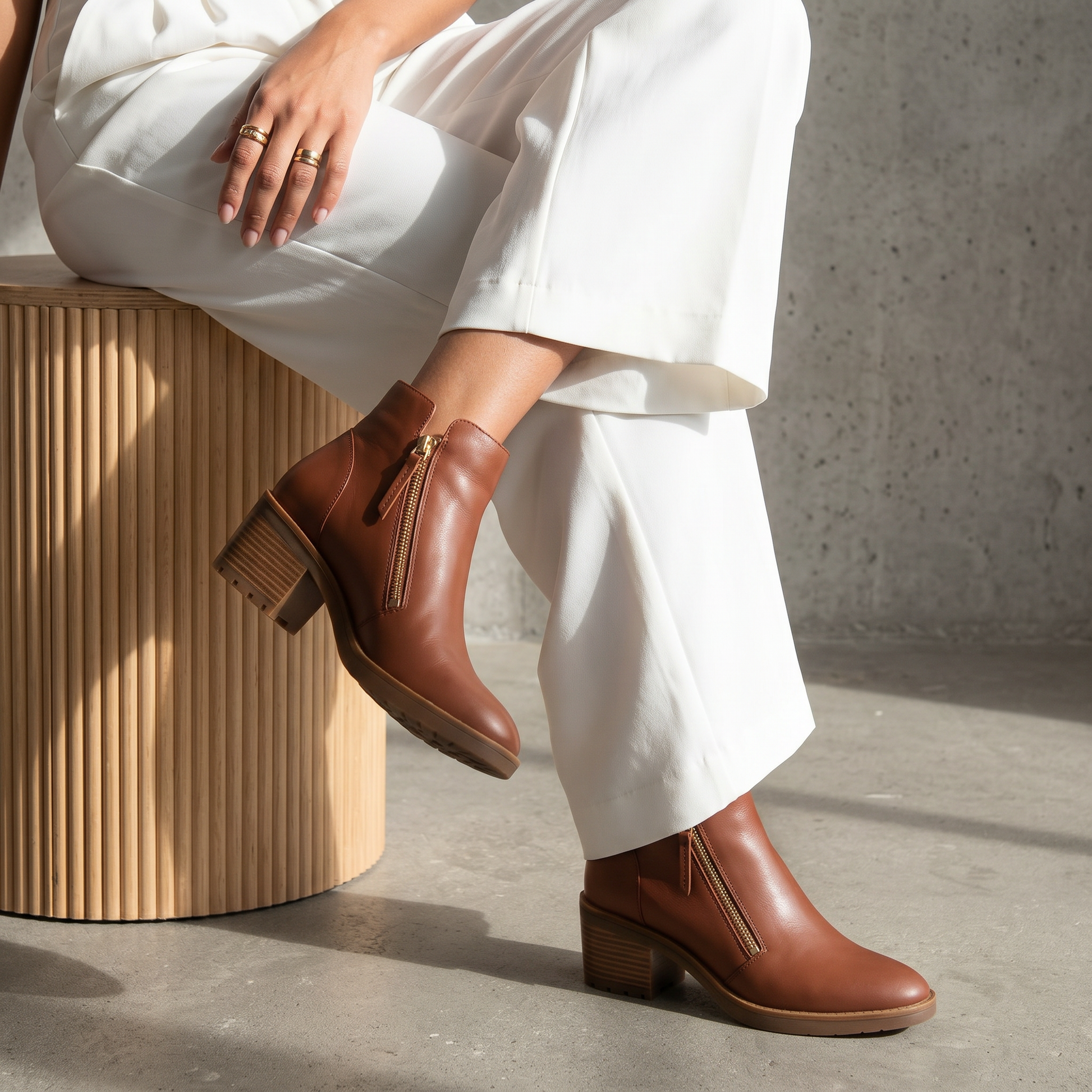 Lettice New Cognac Leather Ankle Boots - DJANGO AND JULIETTE | Shouz