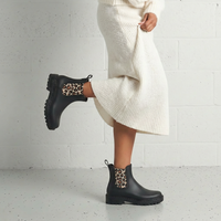 Gaudi Negro/ Leopard Matte Animal Gumboots - VERBENAS | Shouz