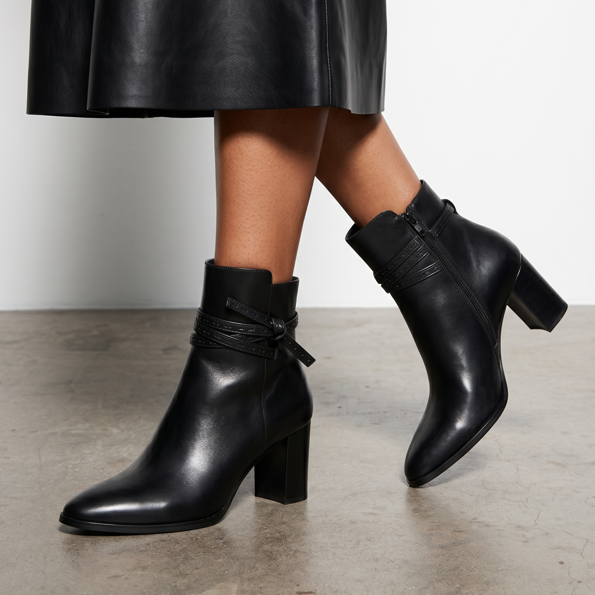 Adaire Black Leather/ Black Heel Ankle Boots - DJANGO AND JULIETTE | Shouz