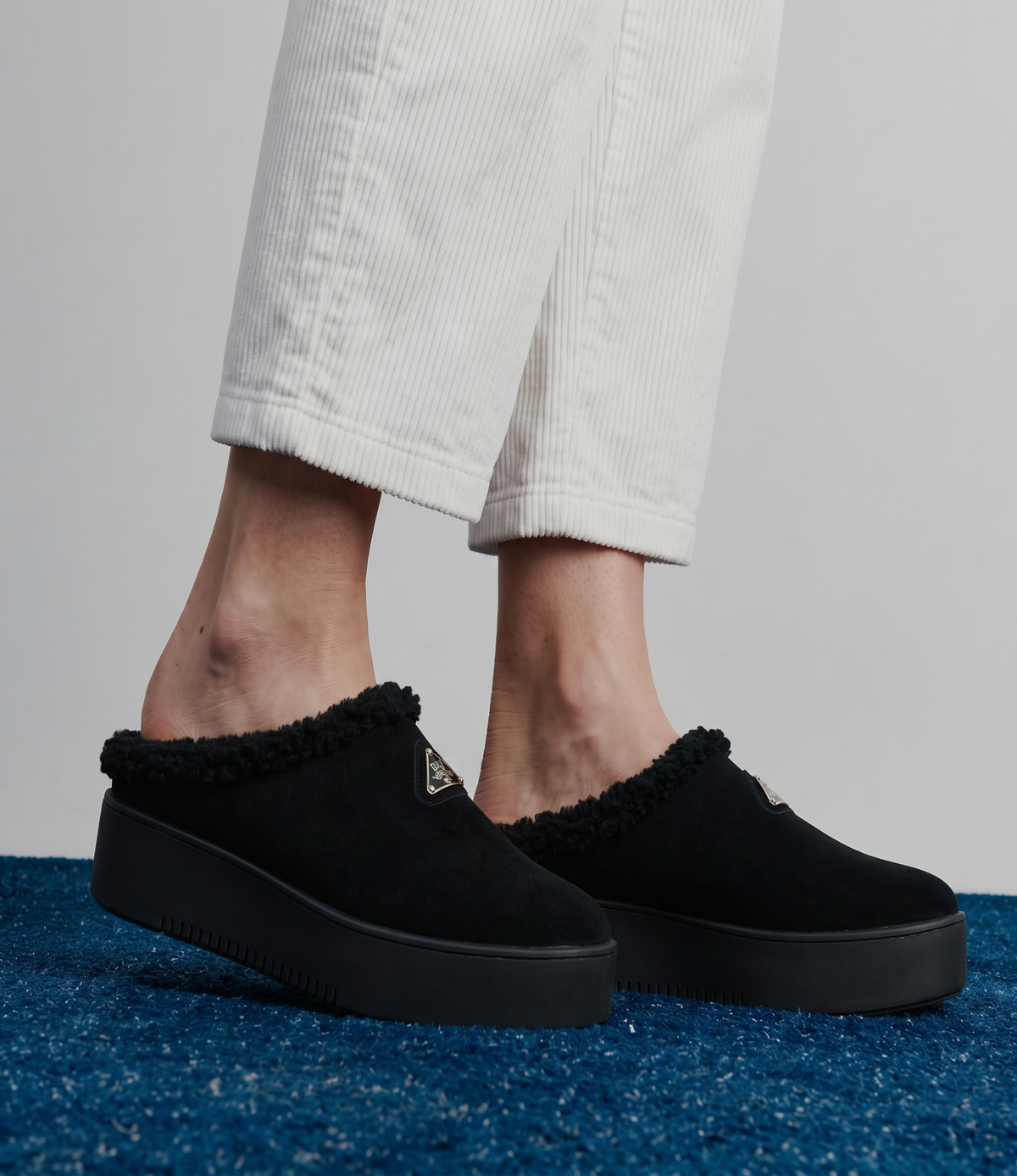 Willkie Black/ Black Suede Fur Flats - DJANGO AND JULIETTE | Shouz