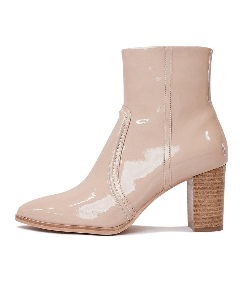 Anahi Cafe Patent Ankle Boots - Shouz