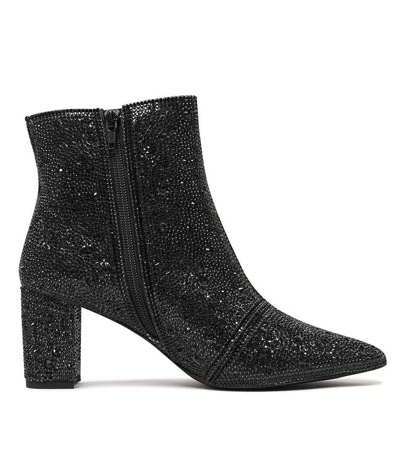 Glister Black Jewels Ankle Boots - Shouz