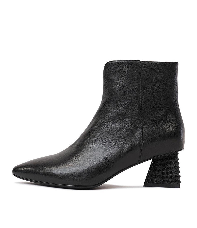 Malitta Black Leather Ankle Boots - Shouz