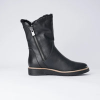 Rhemy Black Leather/ Black Fur Ankle Boots