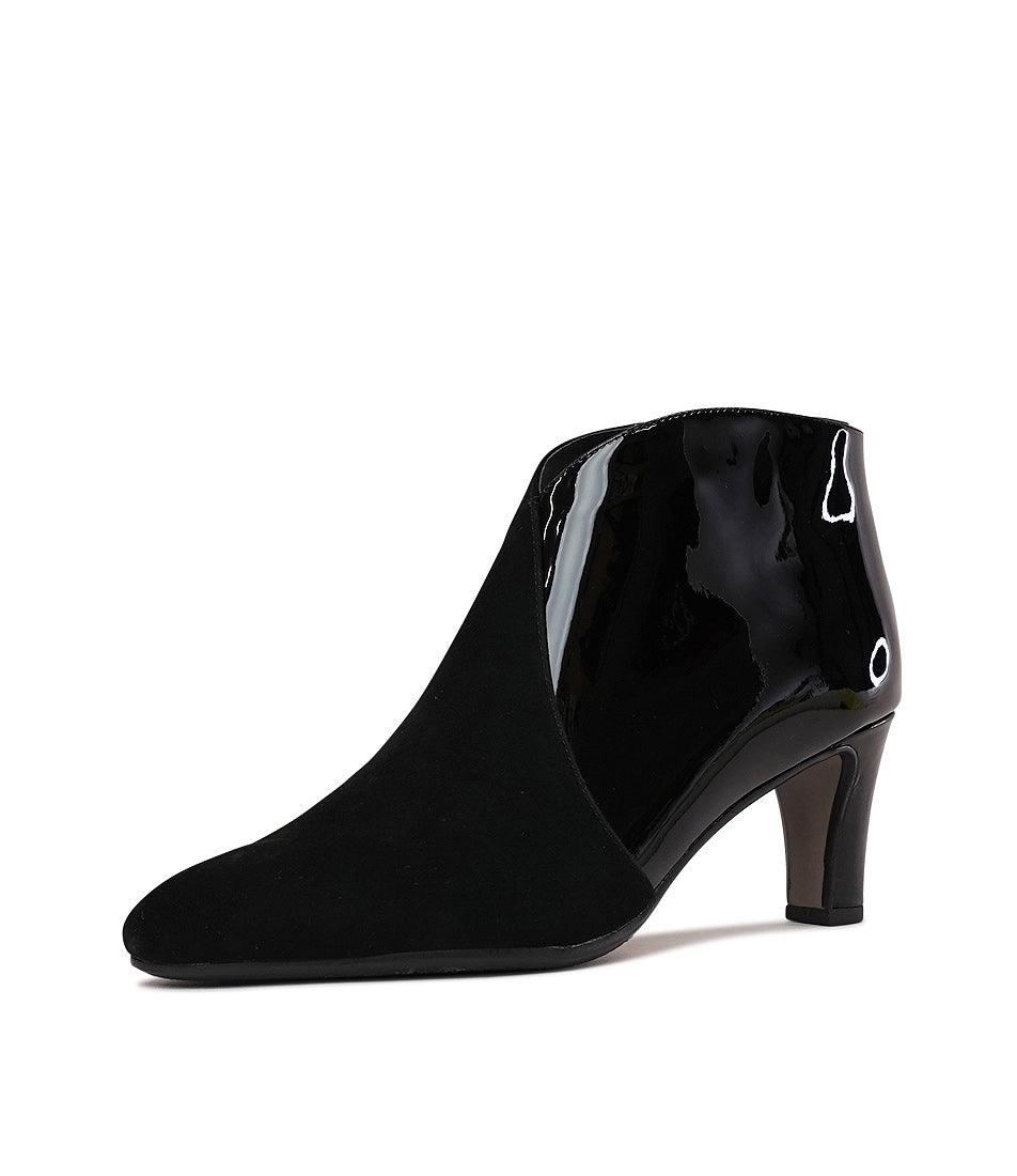 Templess Black Suede/ Black Patent Ankle Boots - Shouz