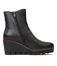 Nerrie Black Leather Wedge Boots - Shouz