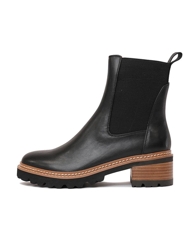 Linear Black Leather Ankle Boots - Shouz