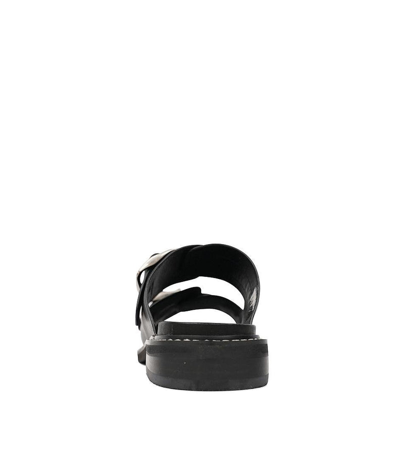 Ornate Black Leather Slides - Shouz