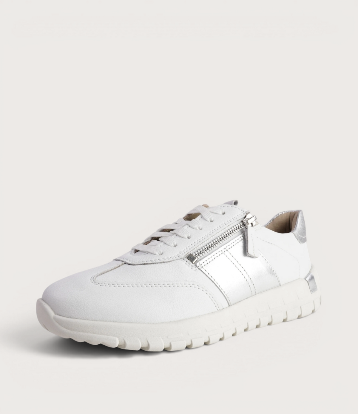 Gabby 01 White Silver Leather Sneakers
