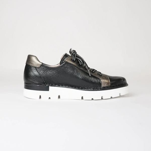 Js-2001 Black/Bronze  Leather Sneakers