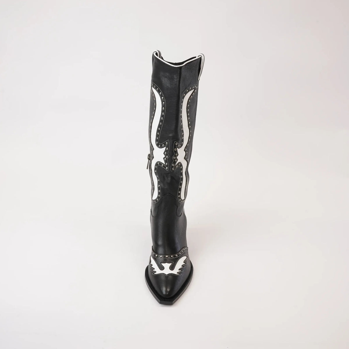 Lurva Black/White Leather Knee High Boots, MOLLINI - Shouz