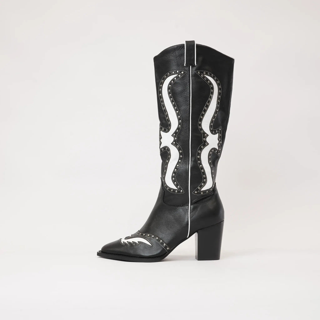 Lurva Black/White Leather Knee High Boots by Mollini – Shouz