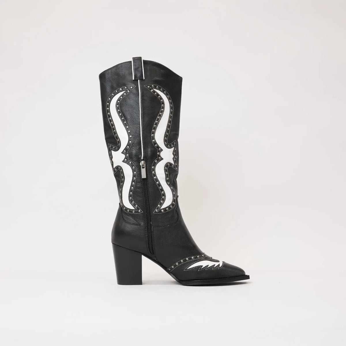 Lurva Black/White Leather Knee High Boots, MOLLINI - Shouz