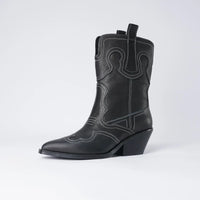 Riava Black / White Stitch Leather Boots