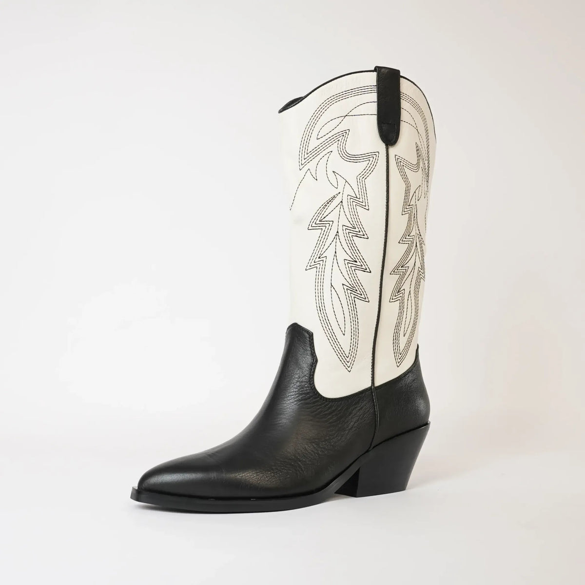 Riding Black / Cream Leather Embroidery Knee High Boots - MOLLINI | Shouz