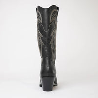 Riding Black Leather/ Gold Embroidery Knee High Boots, MOLLINI - Shouz