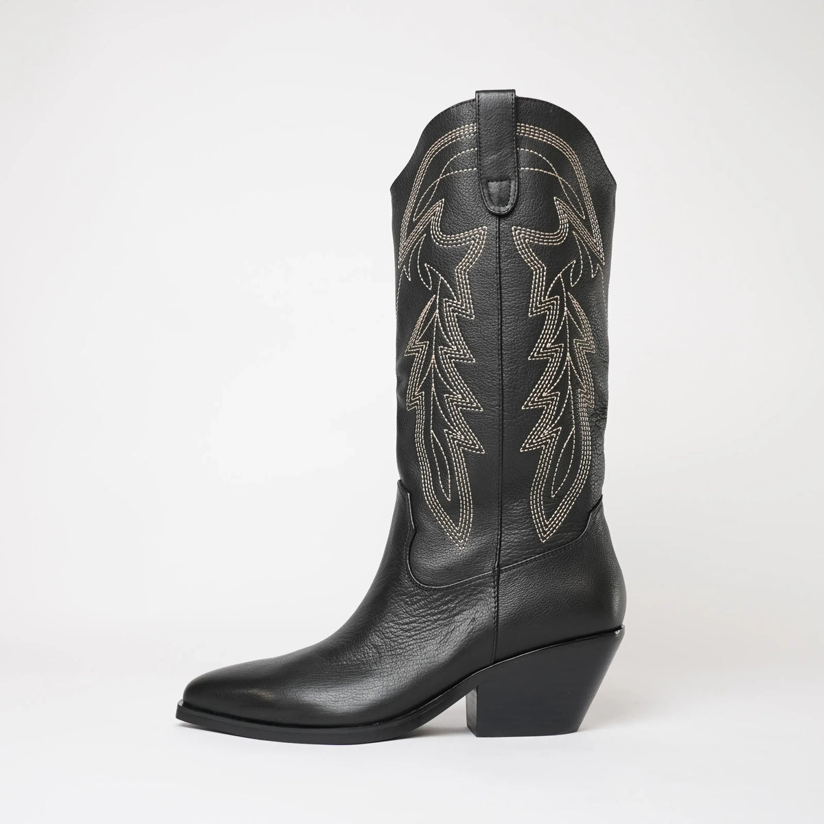Riding Black Leather/ Gold Embroidery Knee High Boots