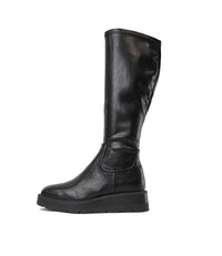 Talker Black Stretch Smooth Leather Knee High Boots - Shouz