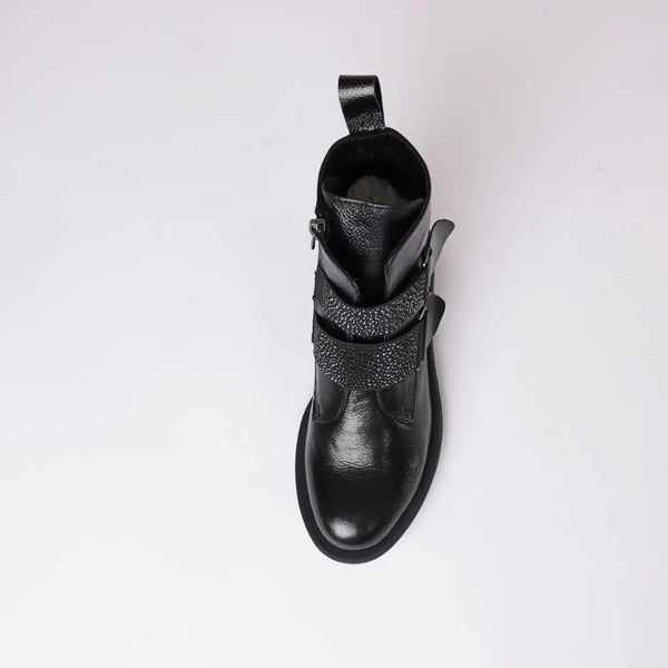 Ariadne Black Leather Ankle Boots
