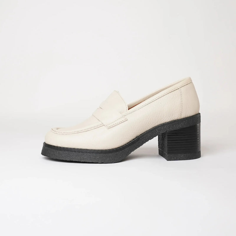 Maira Ivory Leather Loafers Nu by Neo – Shouz - Main Image