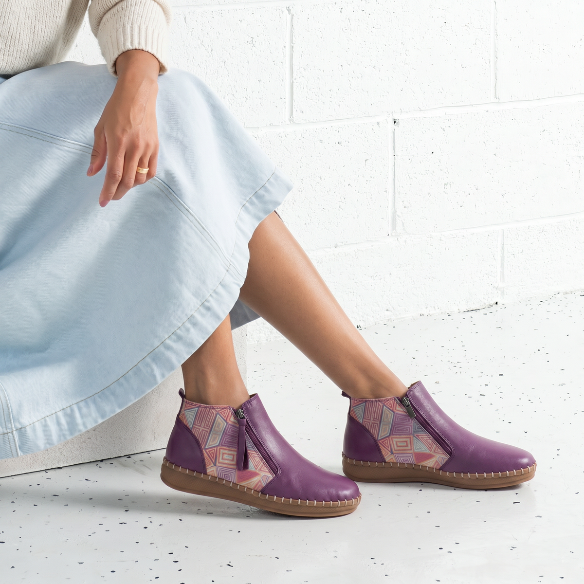 Regan Melanzana Mosaic Leather Ankle Boots - SALA | Shouz