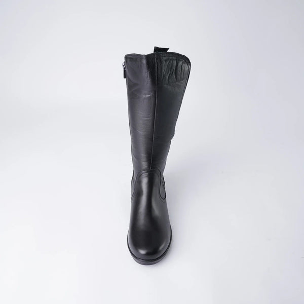 Foam Black Leather Knee High Boots