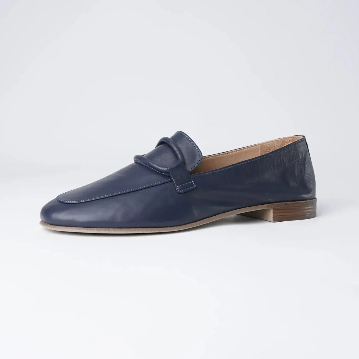 Joanne Navy Leather Loafers, SALA - Shouz