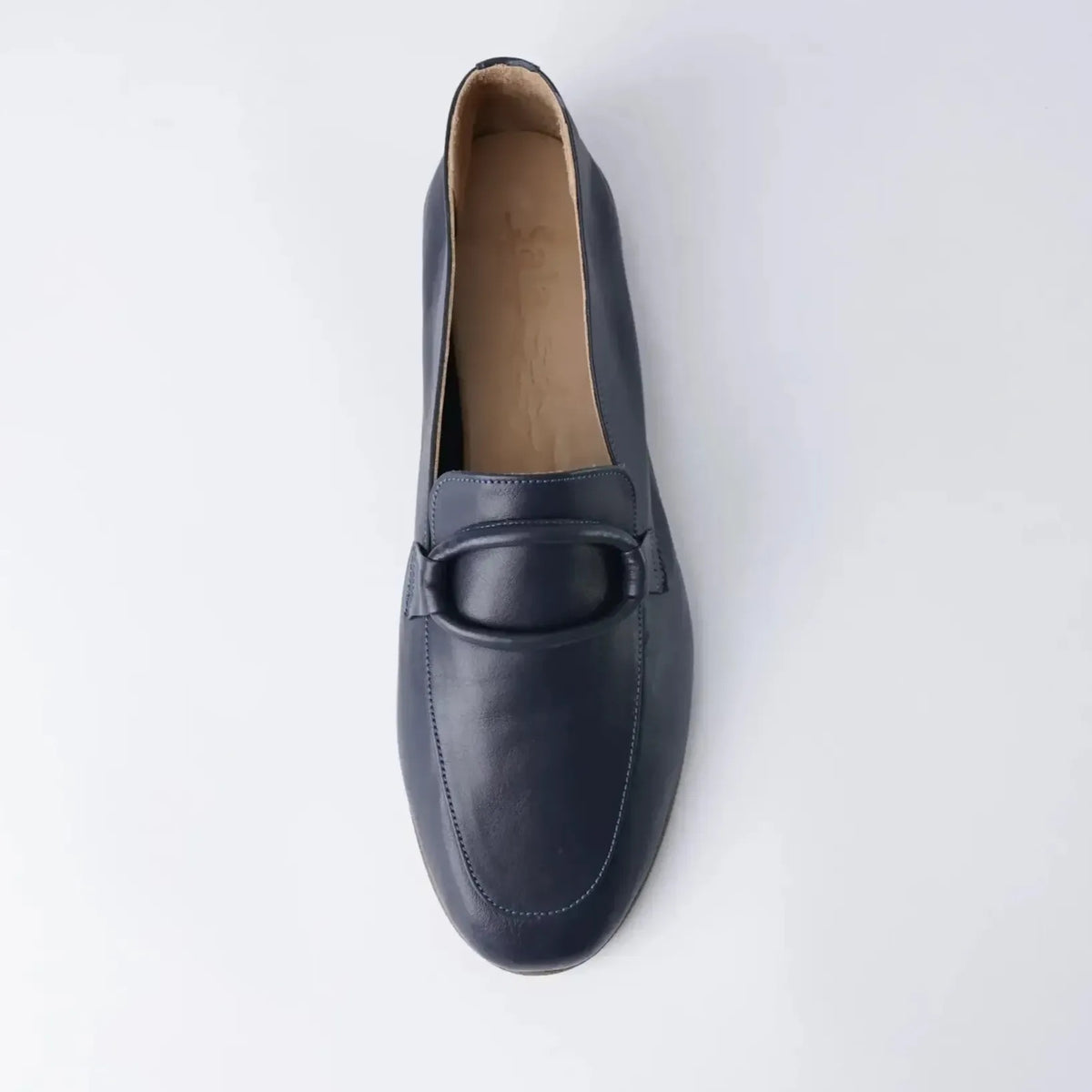 Joanne Navy Leather Loafers - SALA | Shouz