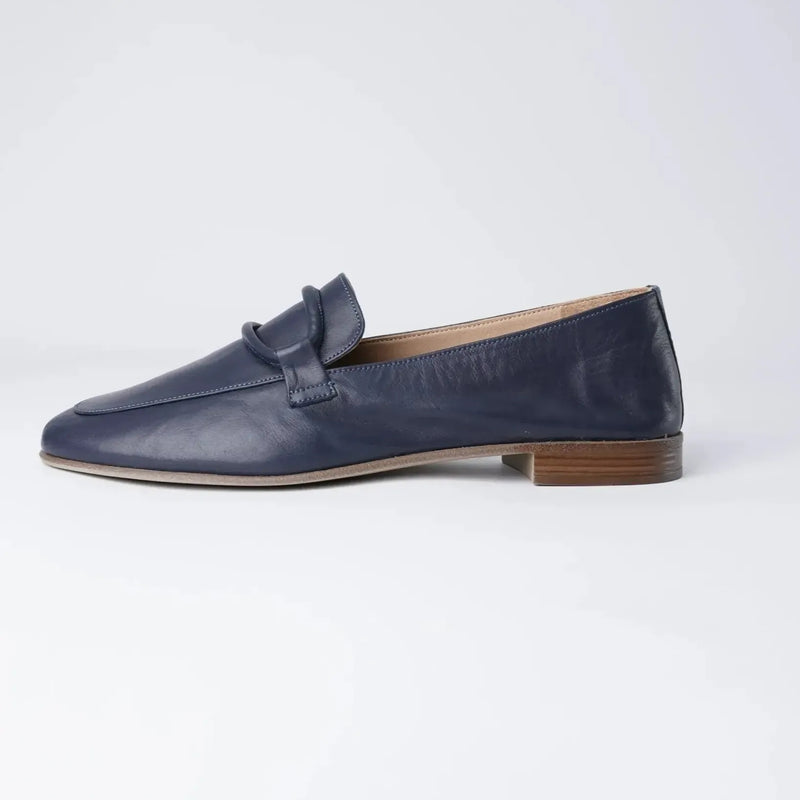 Joanne Navy Leather Loafers, SALA - Shouz