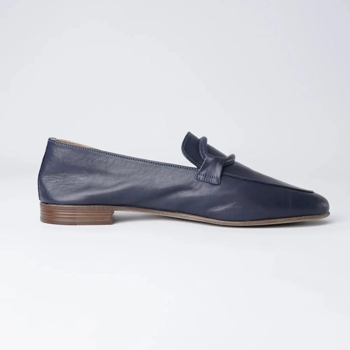 Joanne Navy Leather Loafers - SALA | Shouz