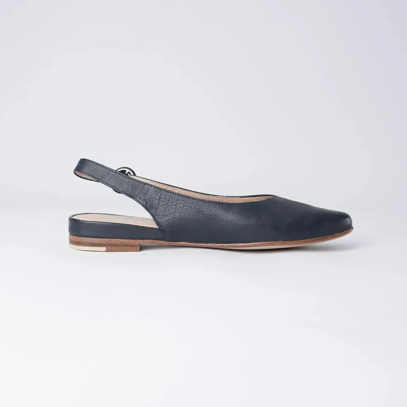 Fairy Navy Leather Slingback Flats, TOP END - Shouz