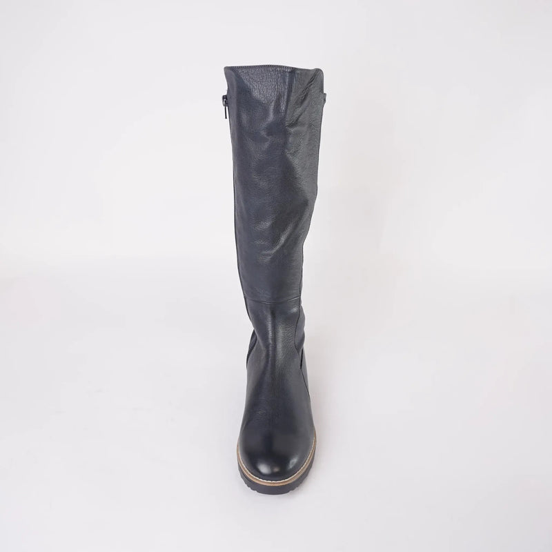 Oletta Navy Leather Knee High Boots